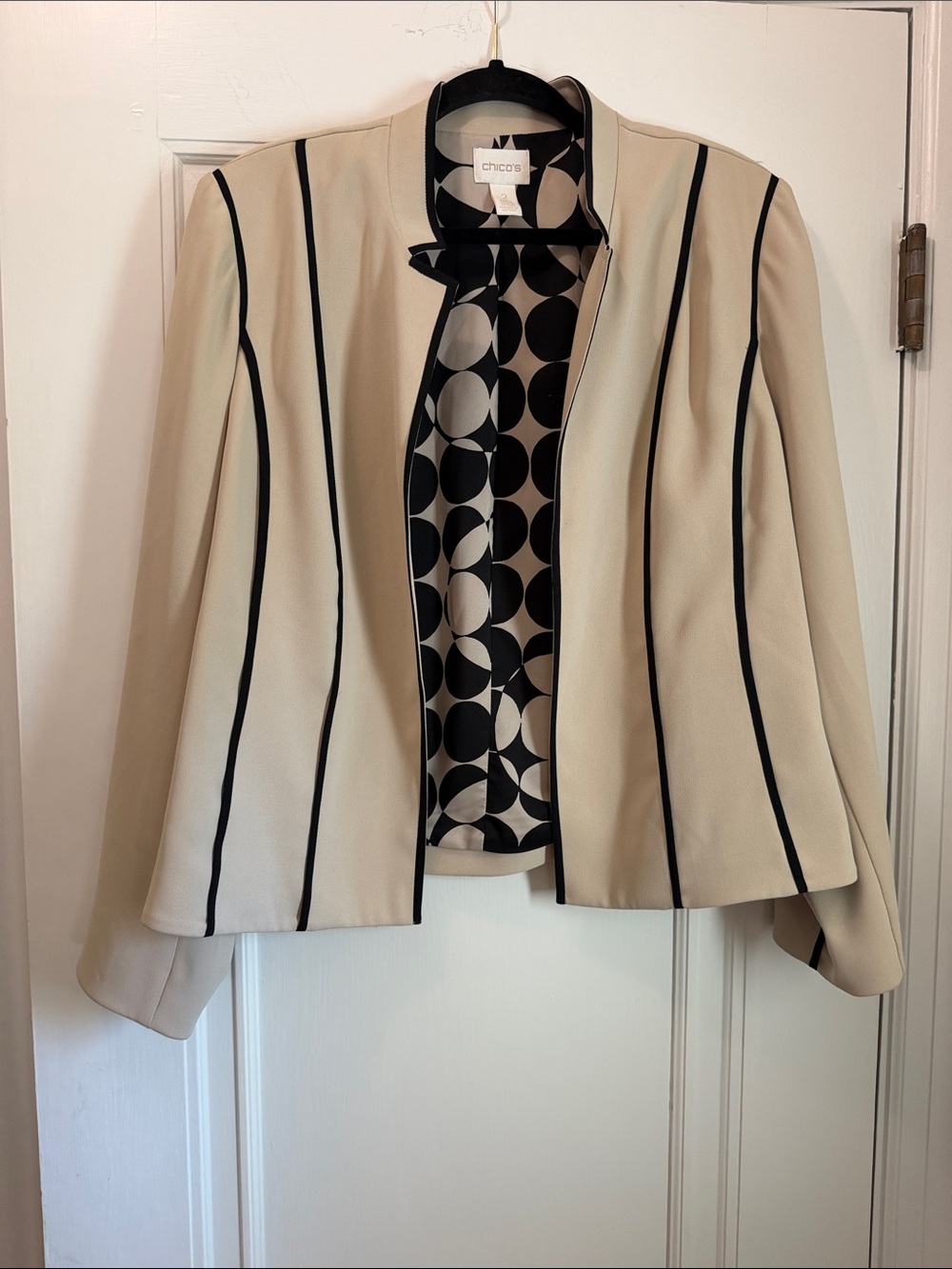 Chico's Cream Blazer with Black Piping